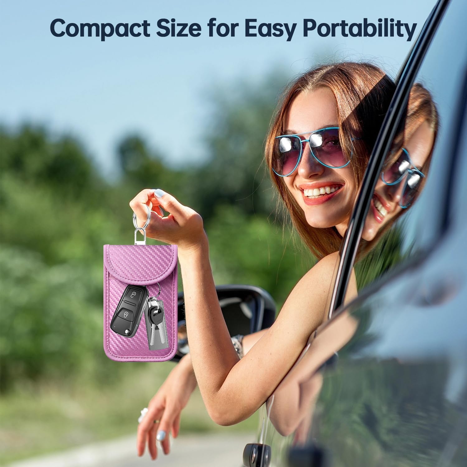 Thumbnail 6 de caslord Faraday Pouch for Car Keys, Pack of 2 (Deep Pink) with 4 Key Rings