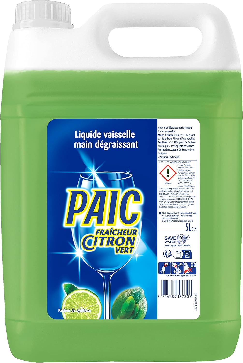 Thumbnail 1 de PAIC Liquide Vaisselle Fraîcheur Citron Vert – Bidon 5L, dégraissant et anti-odeur