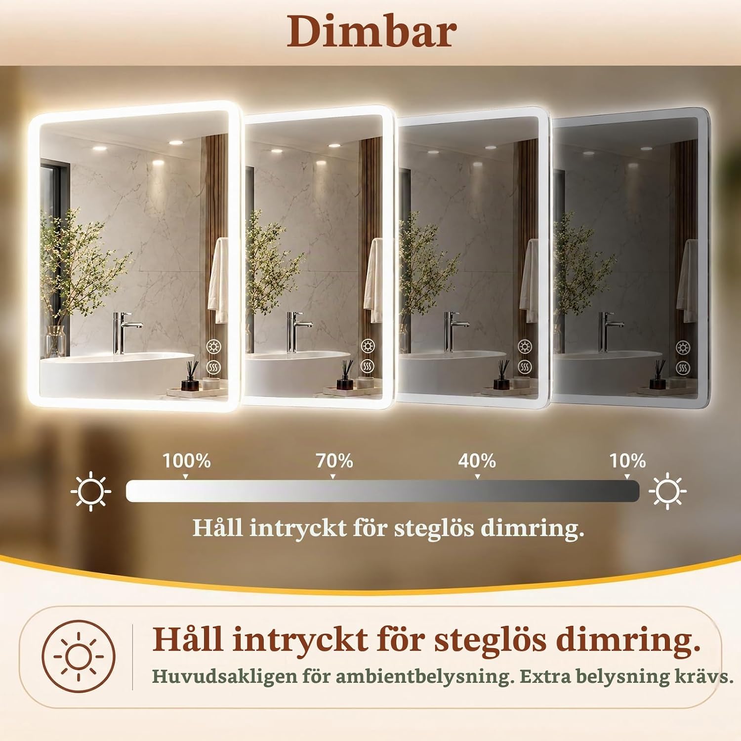 Detalle 1 de Clevich badrumsspegel med belysning 80 × 60 cm, dimbar LED och imskydd