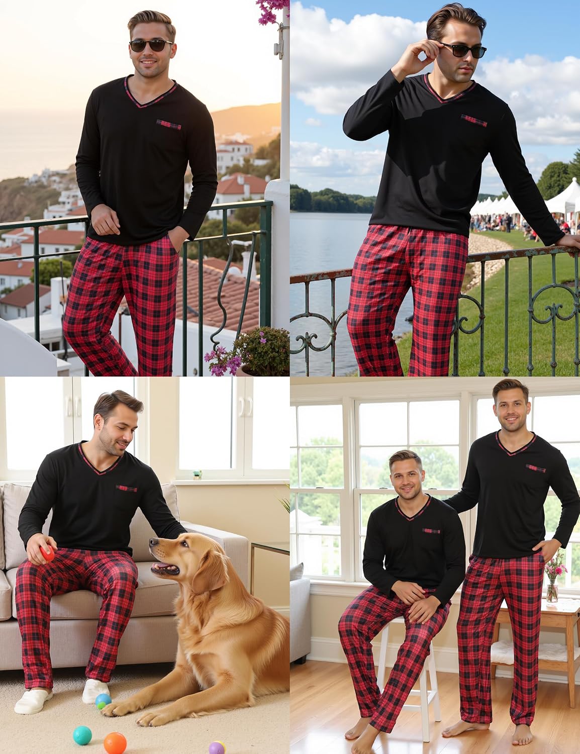 Thumbnail 4 de Demegimi Herren Pyjama Lang Winter kariert