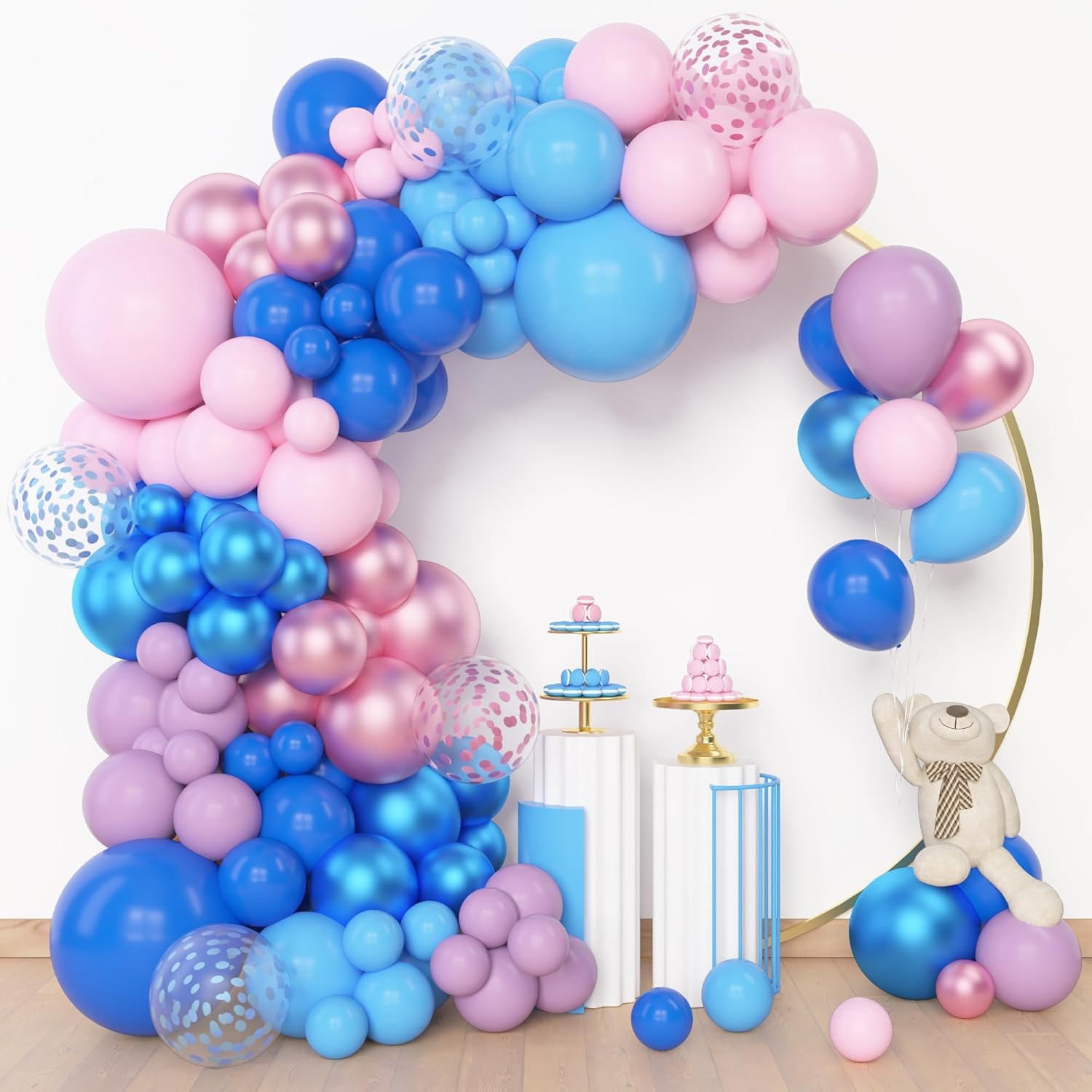 Thumbnail 6 de BlueCloudy Pink Purple Balloon Arch Garland Kit – Mixed Sizes (18" 12" 10" 5") in Purple, Blue, Pink with Gold Confetti