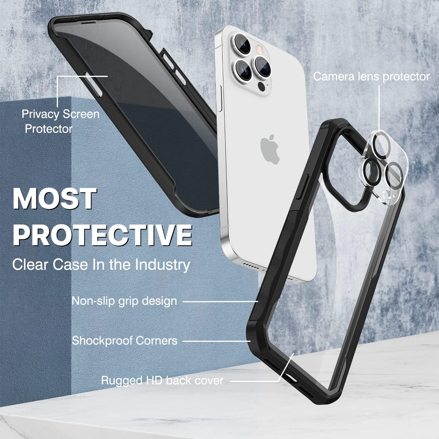 Detalle de CENHUFO iPhone 14 Pro Case with built-in anti-spy privacy screen protector (Black)