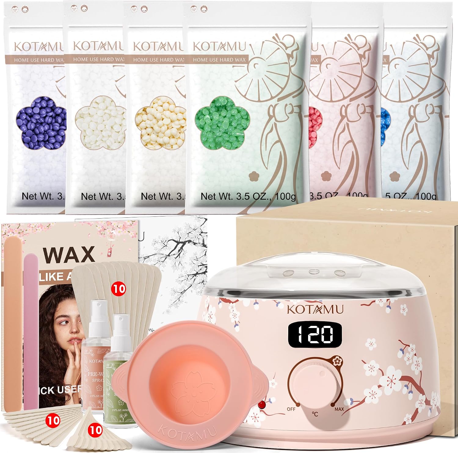 Detalle de KOTAMU digitale waxverwarmer met 600 g waxparels en 44 accessoires