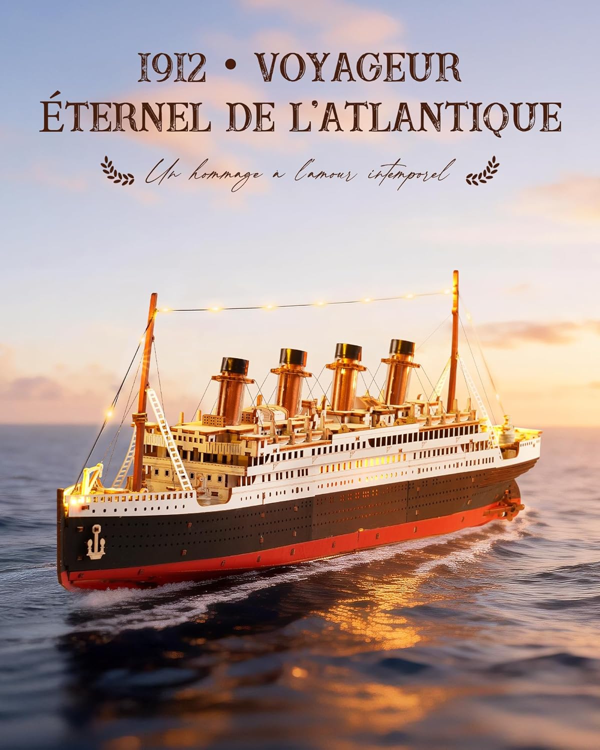 Thumbnail 1 de ROBOTIME Puzzle 3D en bois 1912 Eternal Atlantic Voyager (paquebot) avec éclairage LED