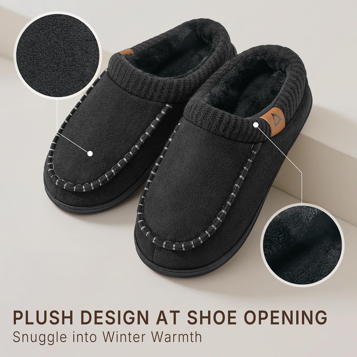 Detalle 2 de ATHMILE Men's Moccasin Slippers Memory Foam