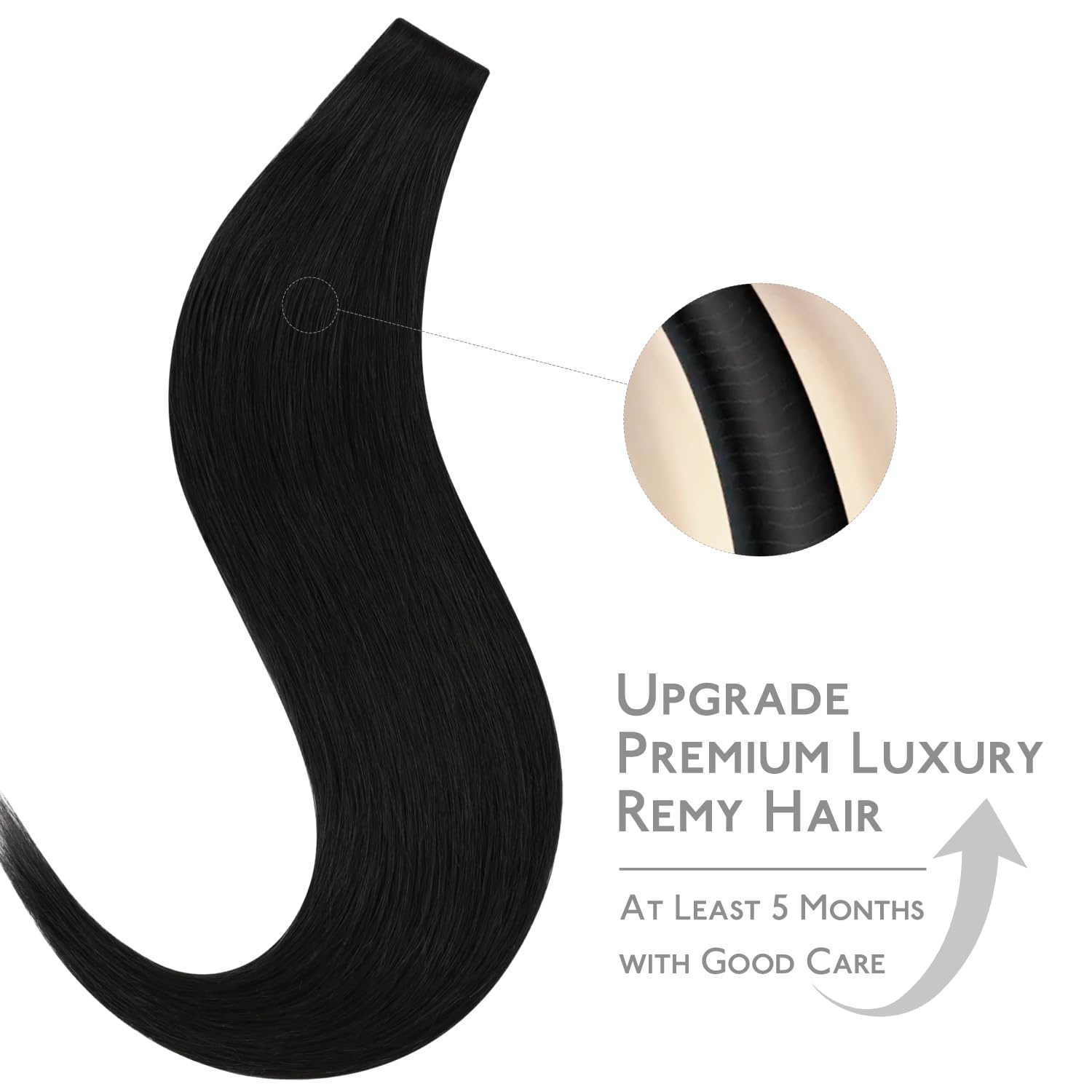 Detalle de WENNALIFE Invisi Edge Tape-in Hair Extensions – 18 Inch, Jet Black, 50g, 20pcs