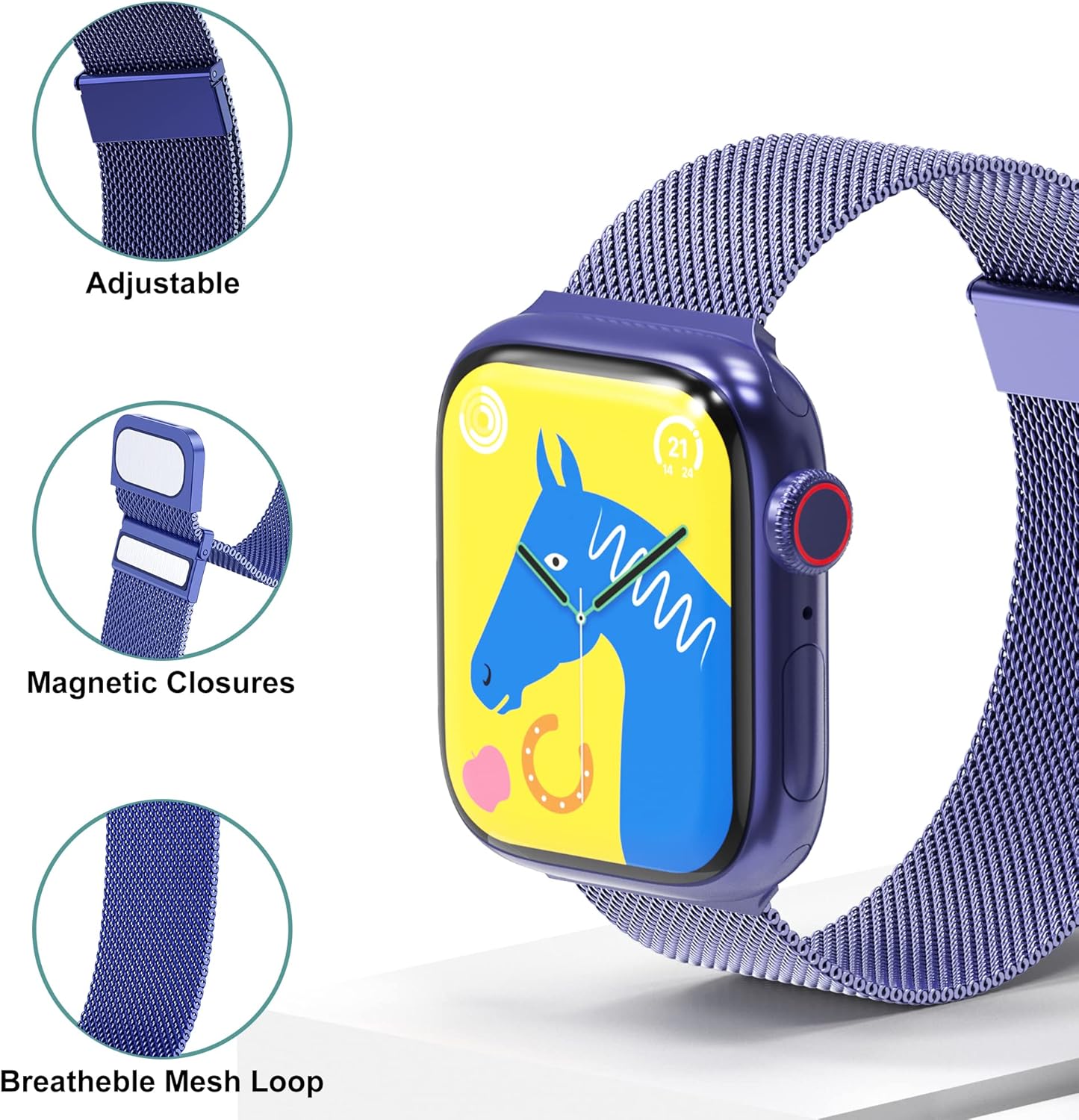 Thumbnail 1 de Higgs Strap: Magnetic Mesh Steel Replacement Band for Apple Watch (46mm–42mm–49mm) – Blue
