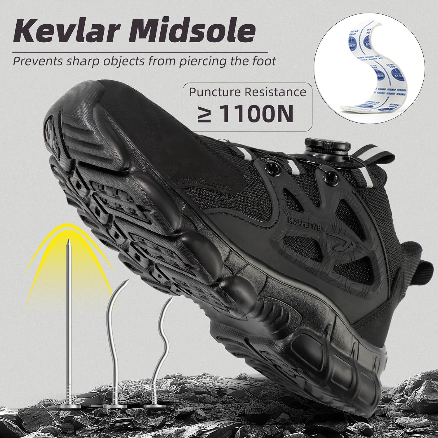 Detalle de Steel toe cap safety trainers with Kevlar midsole, anti-slip grip and swivel buckle laces