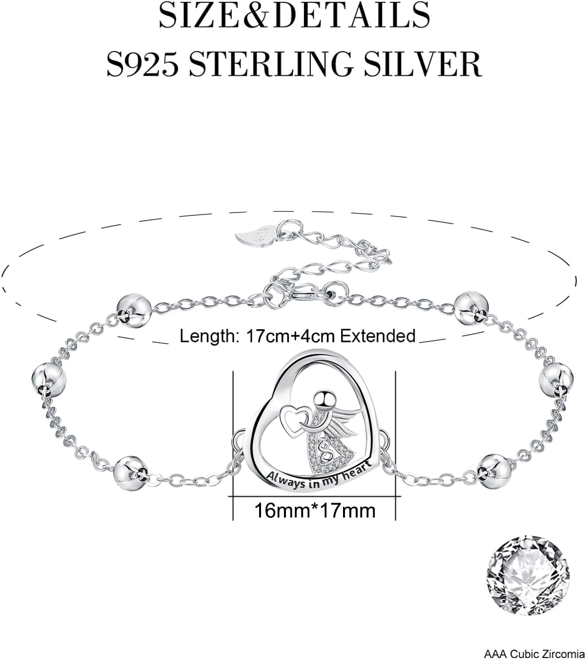 Detalle de J.MUEN Damen Armband 925er Silber Tiermotiv – Silbernes Engelsanhänger-Armband mit Geschenkbox