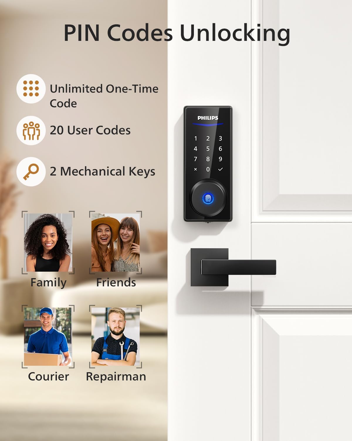 Detalle de Philips Smart Deadbolt Lock Set with Fingerprint Unlock