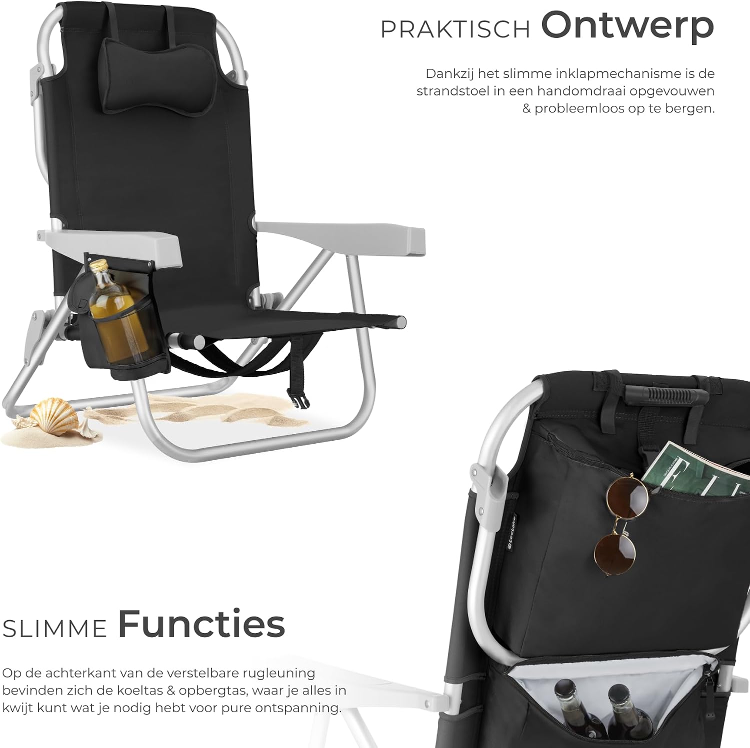 Detalle de tectake Coral 406262 strandstoelen set van 2, verstelbare rugleuning