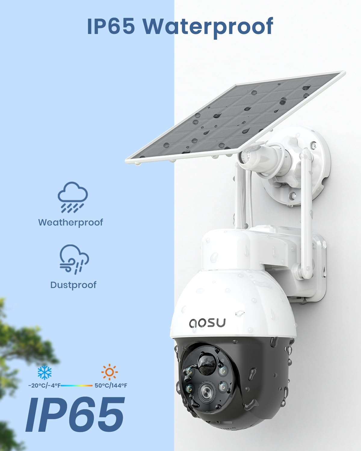 Detalle 2 de aosu Solar Camera Security Outdoor (2-Pack) with 360° Panoramic View, 2K Night Vision, Human Auto Tracking