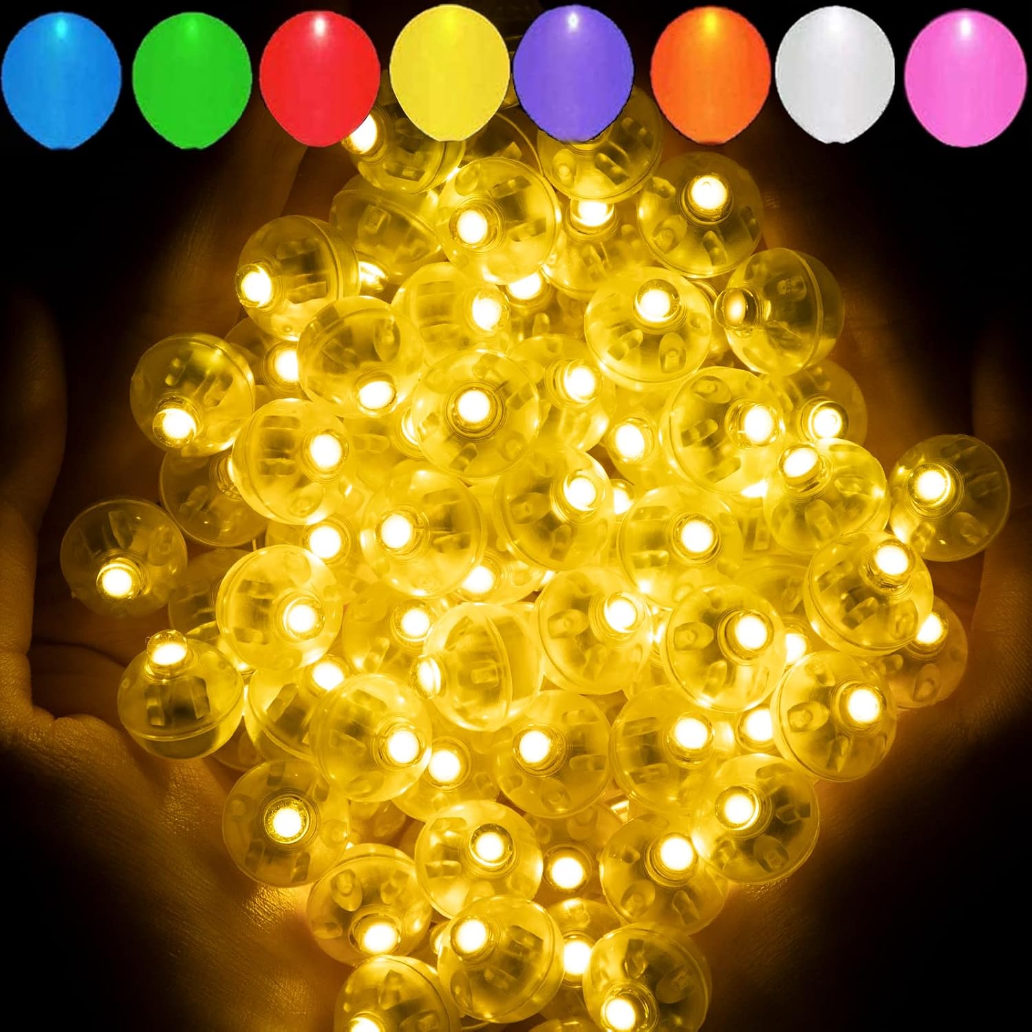 Detalle de Aogist A001 50-Count Yellow LED Balloon Lights, Waterproof, Battery-Powered