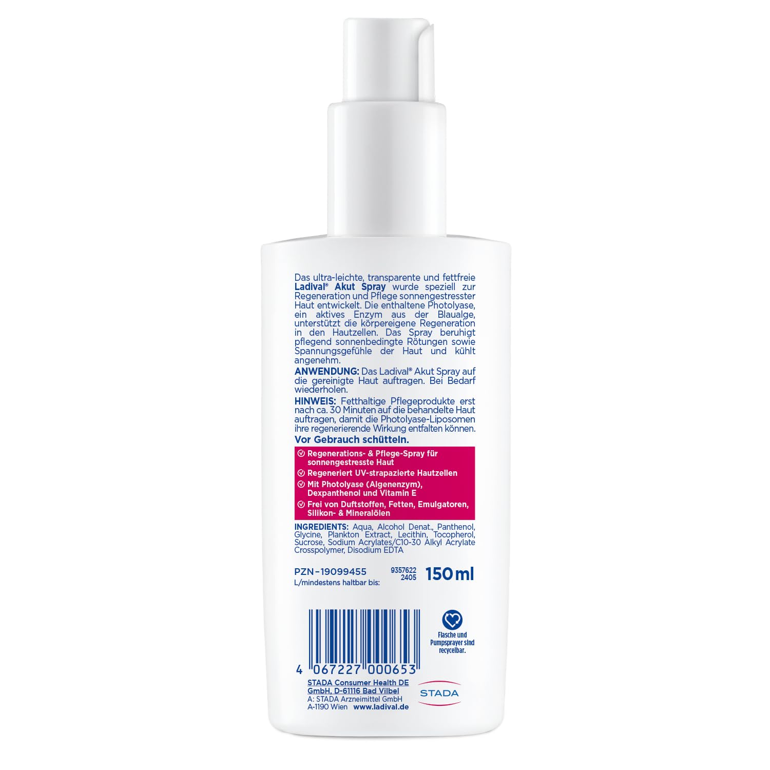 Detalle 2 de Ladival Sonnengestresste Haut Akut Spray – After Sun Repair mit Photolyase, 150 ml