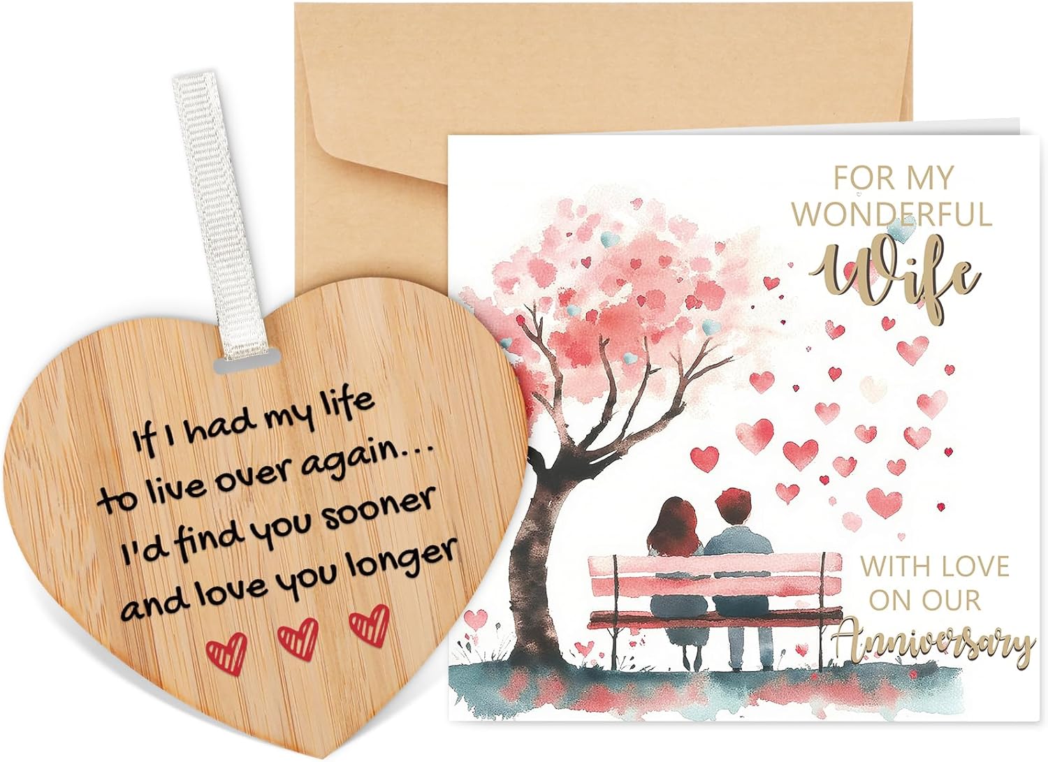 Tulolvae Anniversary Card for Wife: Wooden Heart Keepsake with Romantic Greeting
