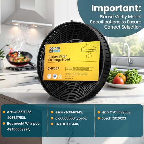 Detalle 2 de GOLDEN ICEPURE Aktivkohlefilter für Elica CFC0140343, rund, 2er-Pack