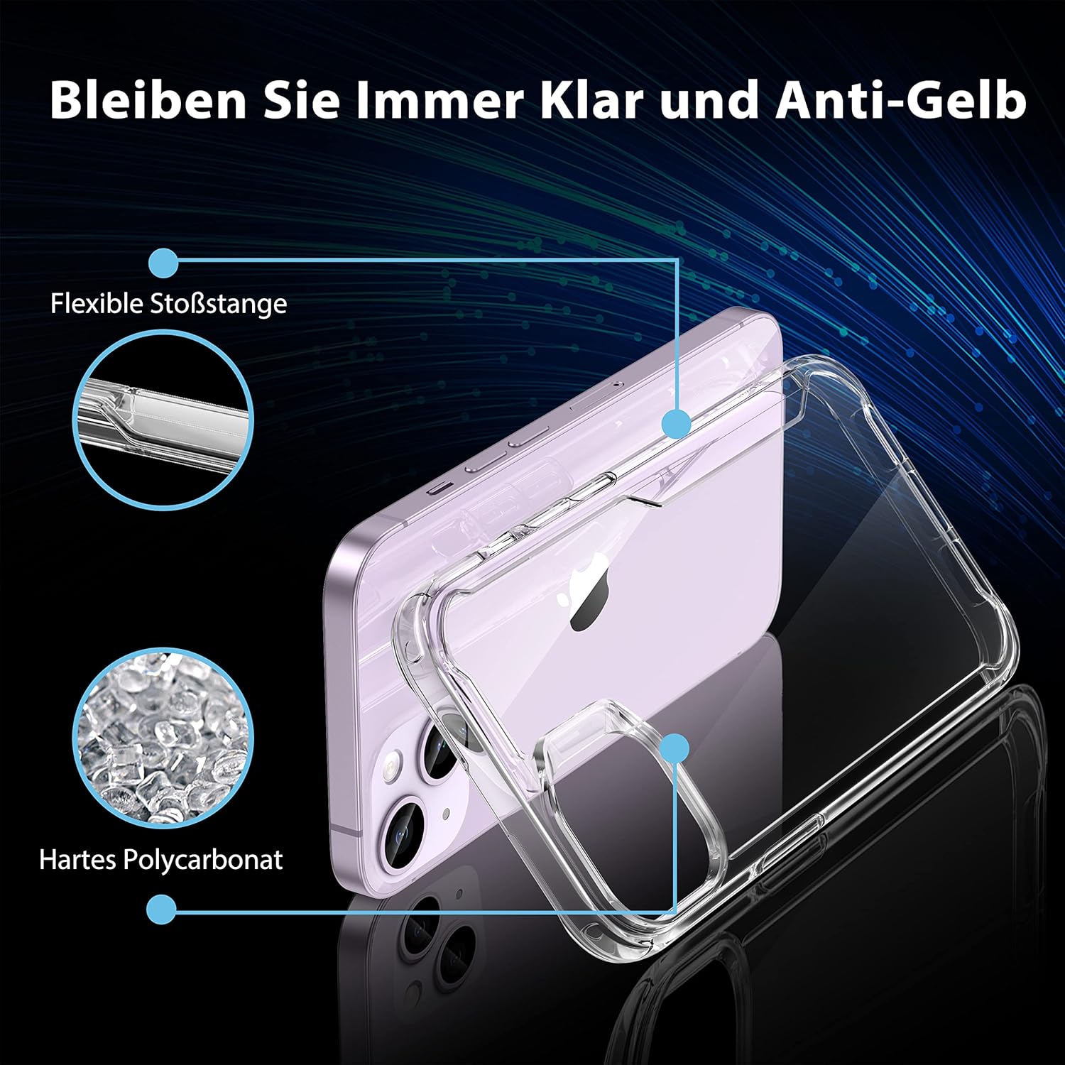 Thumbnail 3 de ORETECH Hülle für iPhone 14 Plus – Transparent, stoßfest mit 2 Displayschutzfolien und Kameraschutz