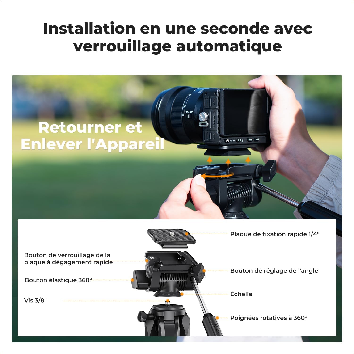 Thumbnail 4 de Trépied Appareil Photo pour Smartphone 190 cm – K&F CONCEPT S255A3+BV01