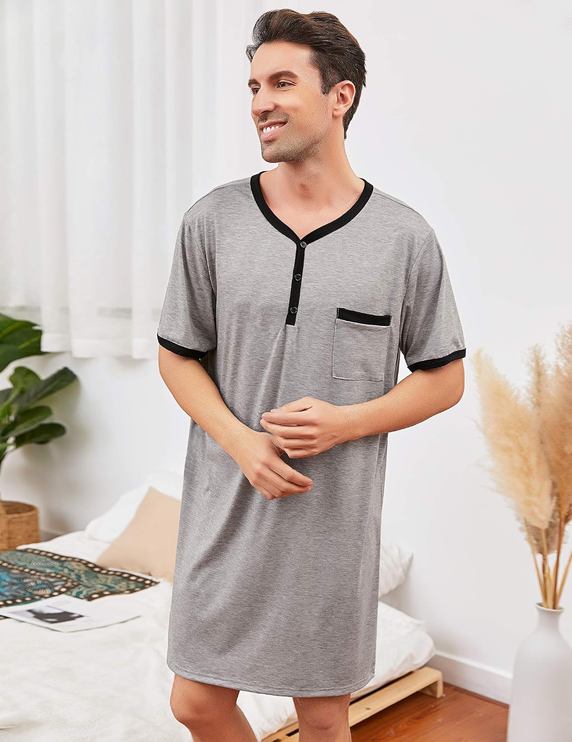 Detalle 2 de Enjoyoself Pyjama-Nachthemd Herren aus Baumwolle 30