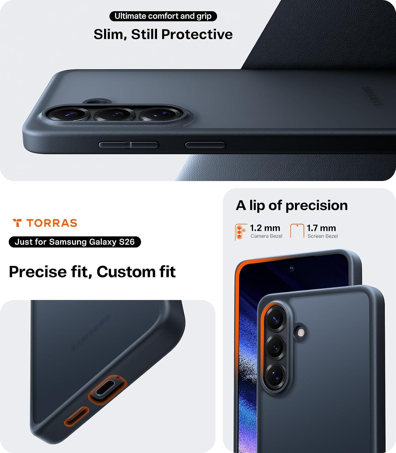 Detalle 2 de TORRAS Samsung Galaxy S26 Case, Slim Matte Black with 12-Foot Drop Protection