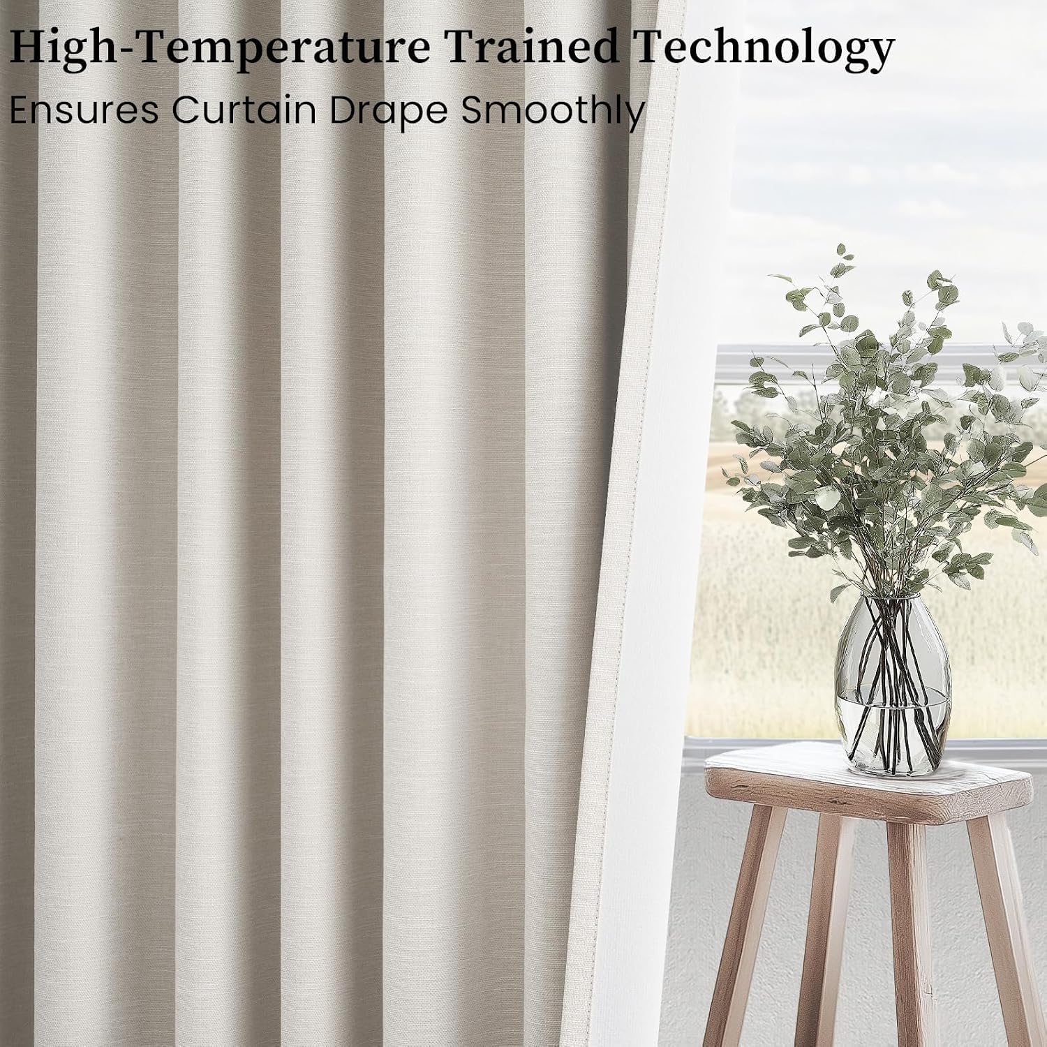Detalle 1 de Drapenova Blackout Curtains, Linen-Blend Grommet Panels, 52W x 102L