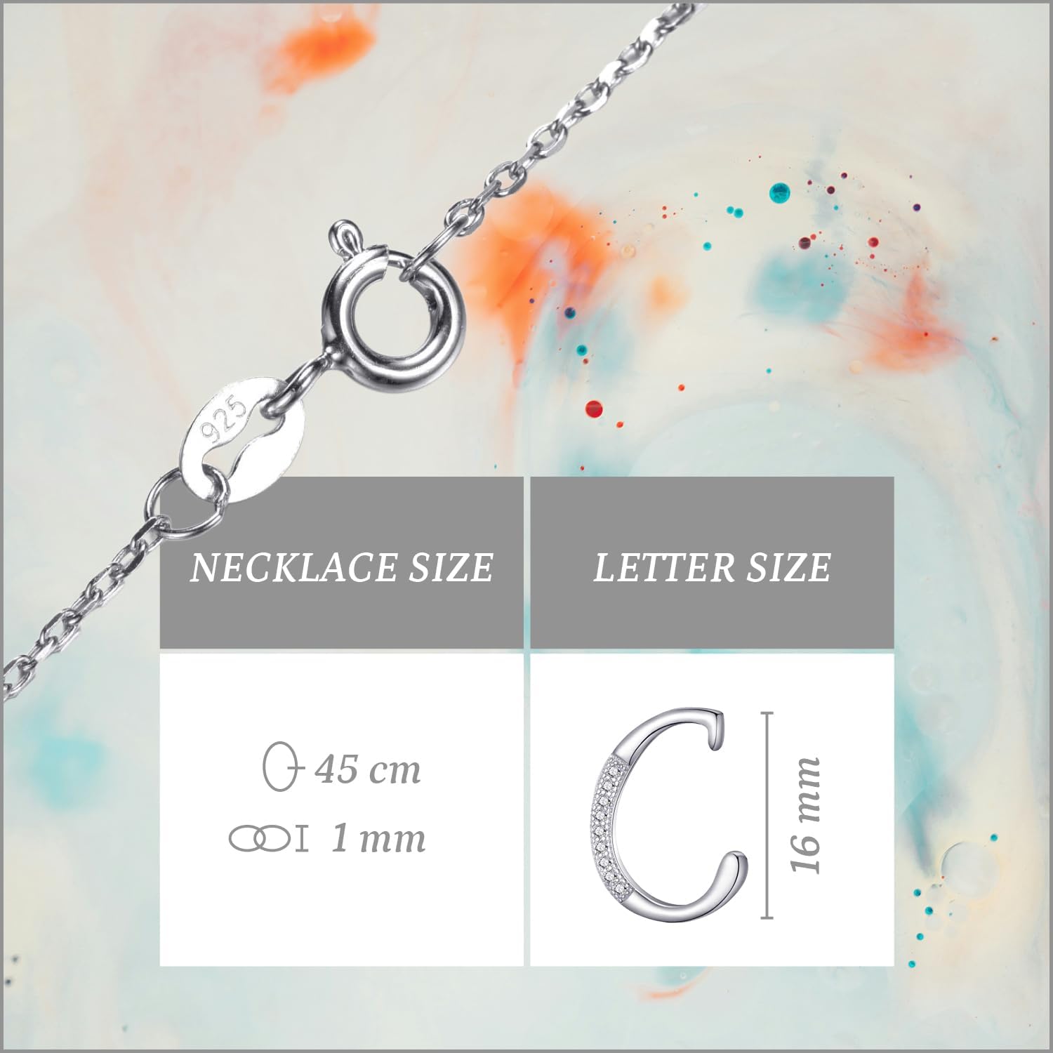 Detalle de Morella Collana donna in argento 925 rodiato con ciondolo lettera C e zirconi bianchi, 45 cm