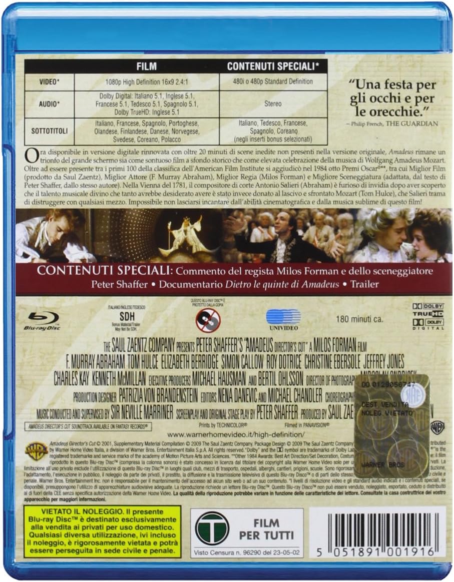 Detalle 2 de Warner Home Video Amadeus (Director's Cut) Blu-ray, 180 minutes