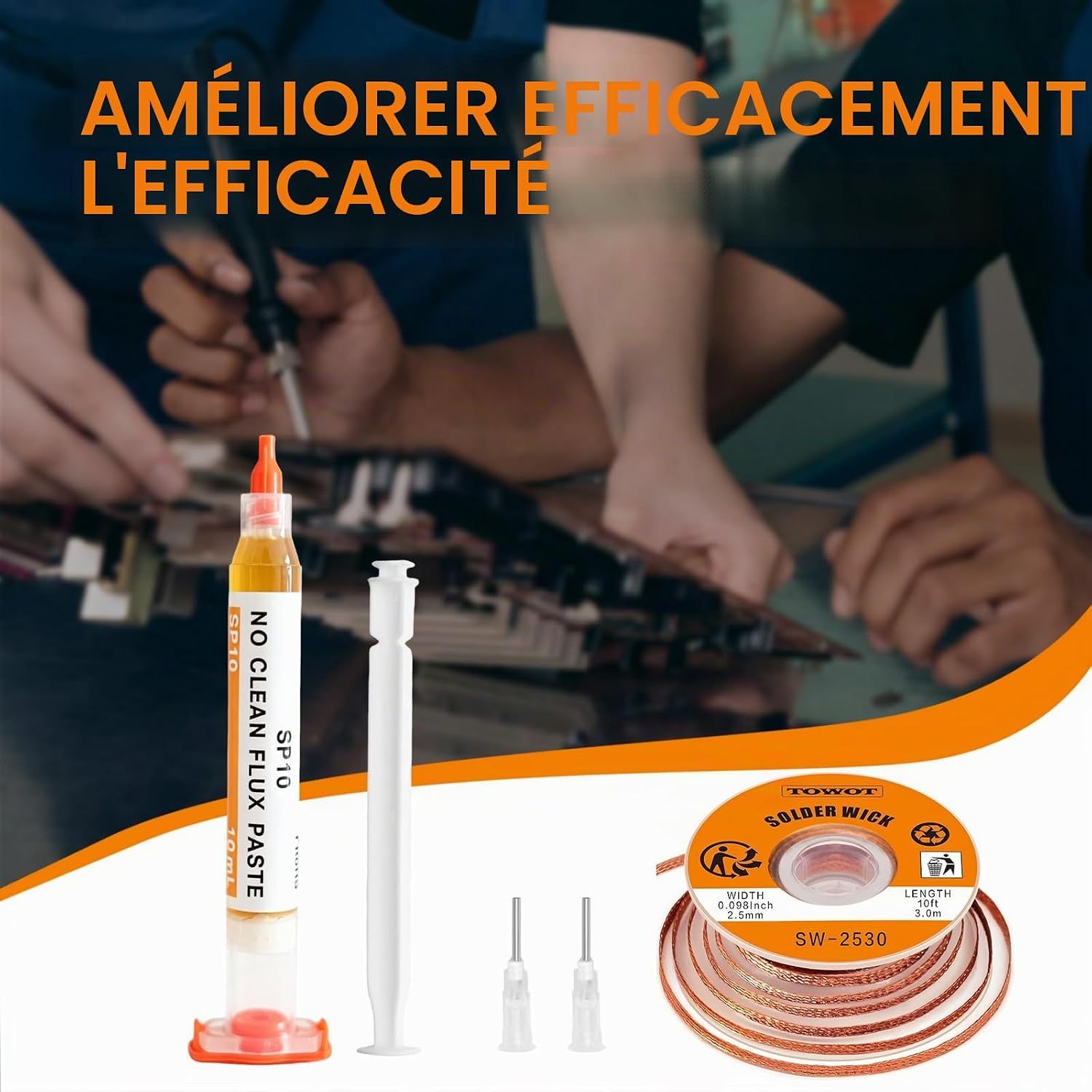 Thumbnail 6 de TOWOT Tresse à dessouder 3 m et pâte à souder sans nettoyage (10 cc) – Kit de dessoudage pour réparations électroniques