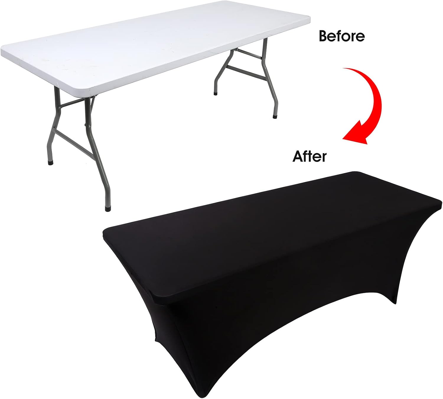 Detalle de BDDC 8ft Black Stretch Spandex Fitted Table Cloth for 8 Foot Tables