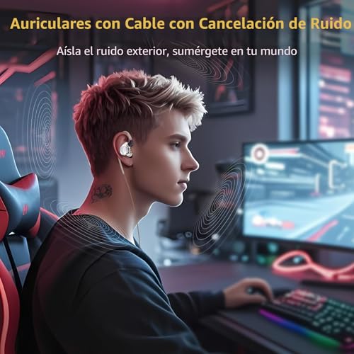 Detalle de keephifi MC02: Auriculares con Cable In Ear para Gaming y Música, 10 mm Dual Magnético, Jack 3.5 mm