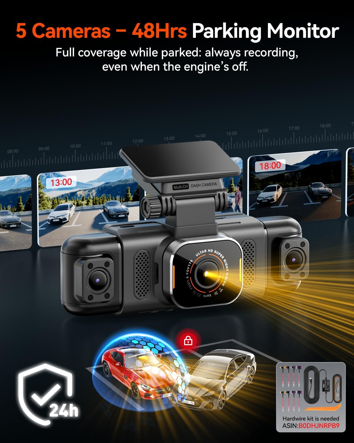 Detalle de IIWEY N9 5-Channel Dash Cam with 360° View: 5.8G WiFi-6, 128GB Included, Night Vision & GPS