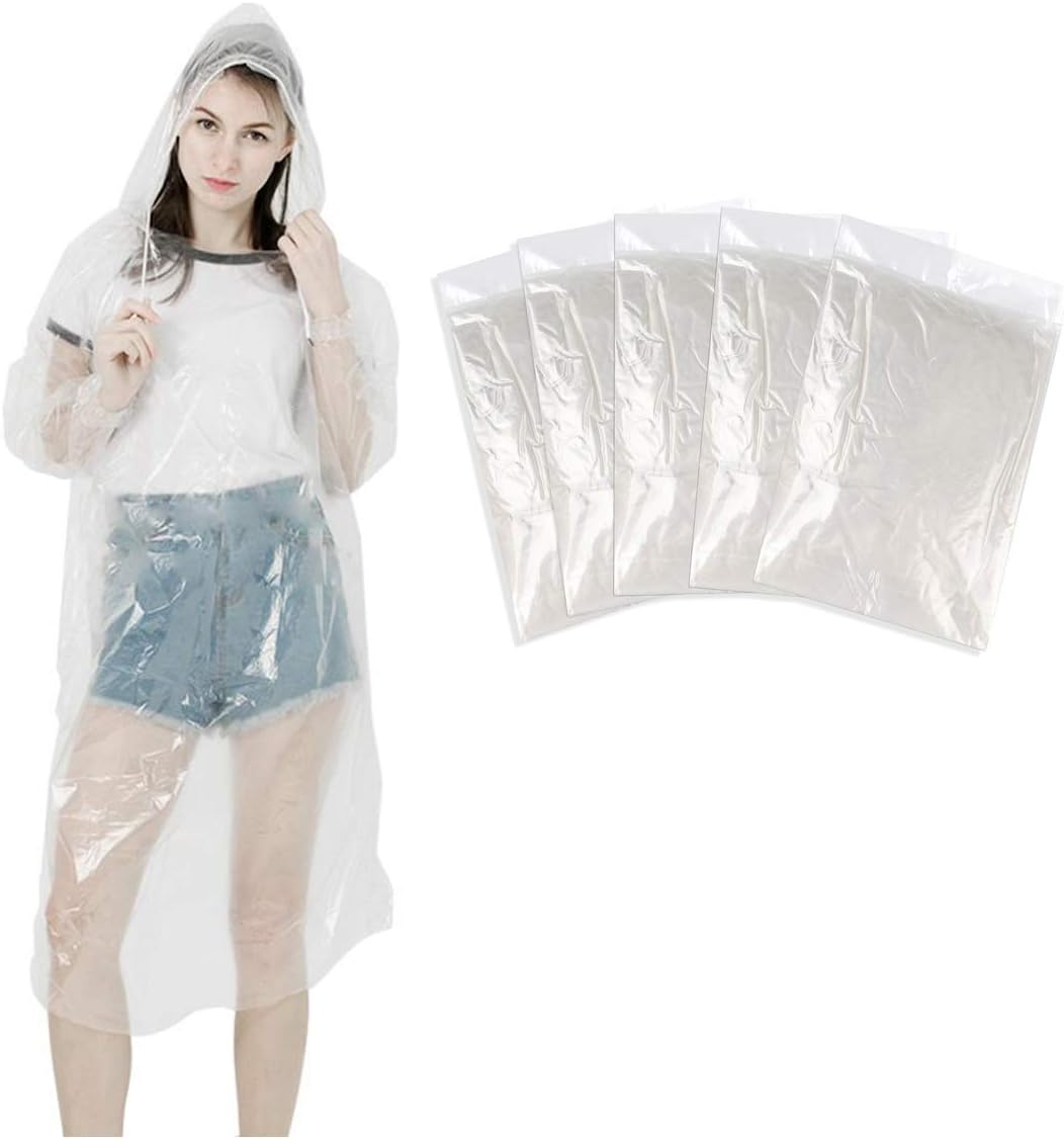 Detalle de LEBEXY Einweg Regenponcho mit Kapuze Transparent – 5 Stück
