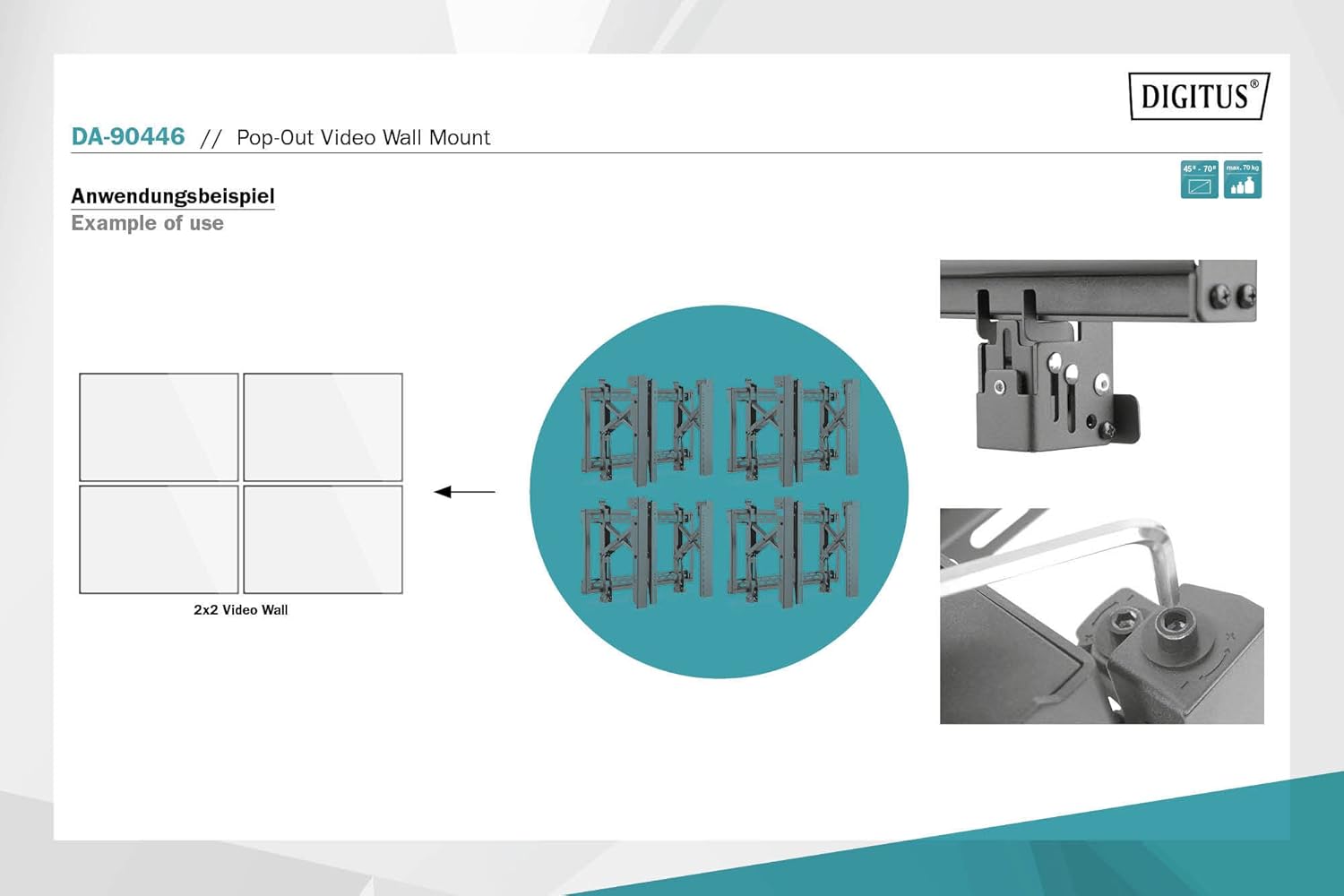 Thumbnail 2 de DIGITUS Pop-Out Video Wall Monitorhalterung für 45–70" (Video/Analog) – Pop-Out mit Sicherheits-Lock