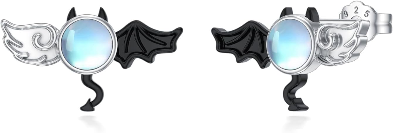 Detalle de SOESON Engel & Teufel Ohrstecker aus 925 Sterling Silber mit Mondstein-Optik und Zirkonia