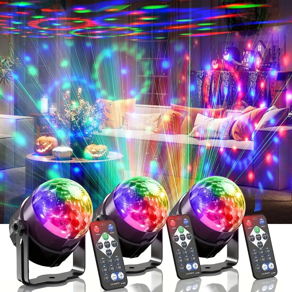 Detalle de Mslitely LED-EMS-303 set van 3 discolampen in ABS met RGB- en stroboscoopeffect