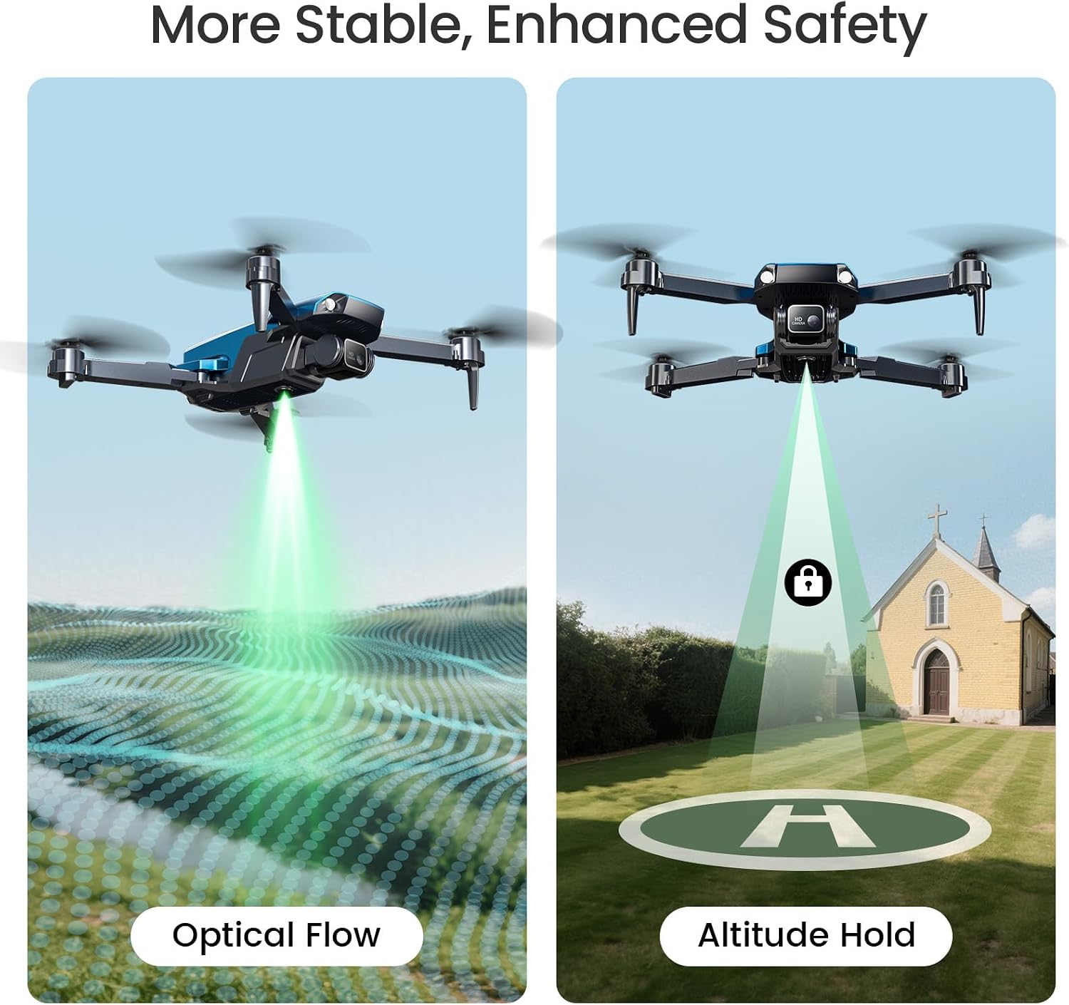 Detalle de Holy Stone HS290 Foldable Drone (1080P HD) with Optical Flow, APP Control and Tap Fly – Blue