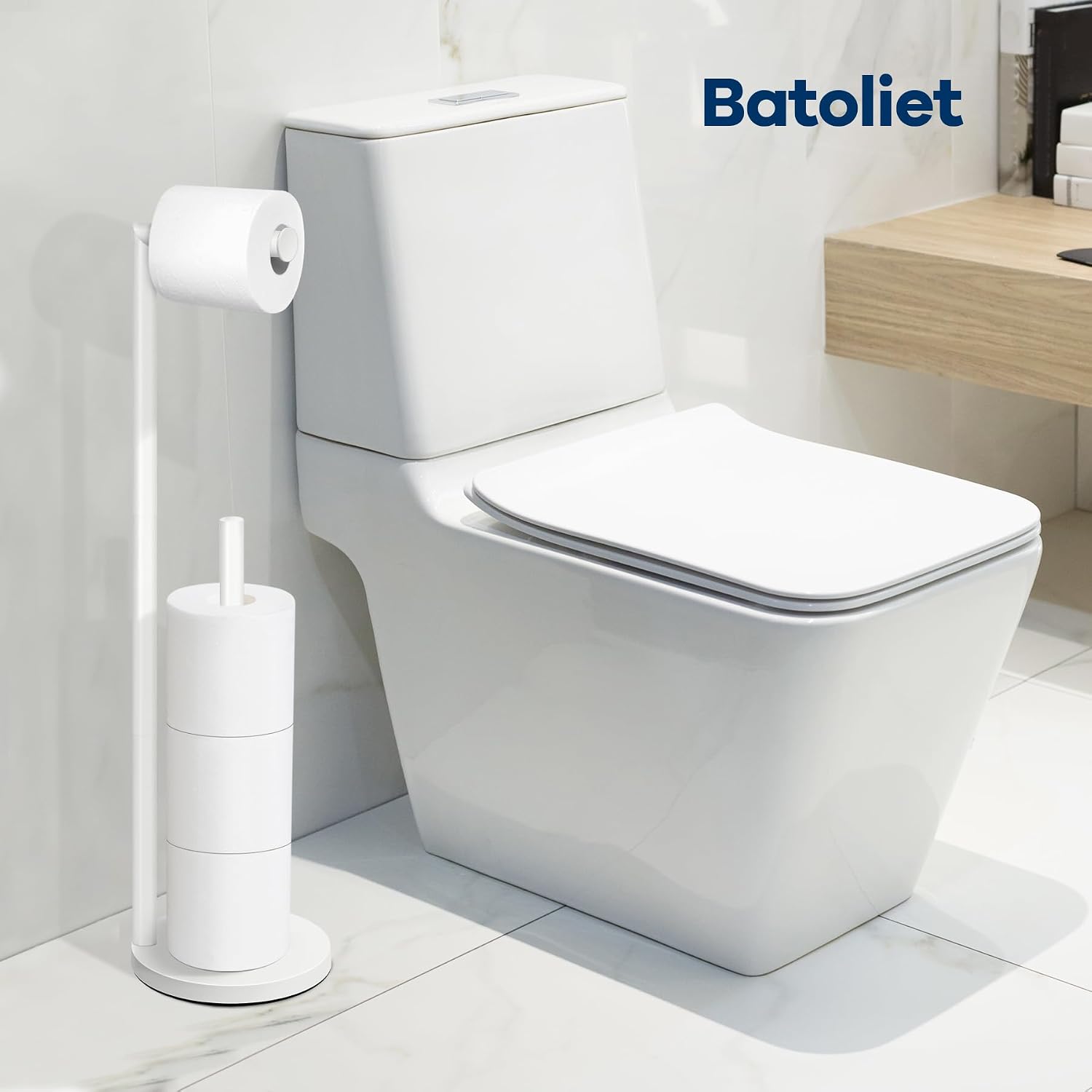 Detalle 2 de Batoliet 025 Freestanding Toilet Paper Holder, White Metal, 4-Roll Storage