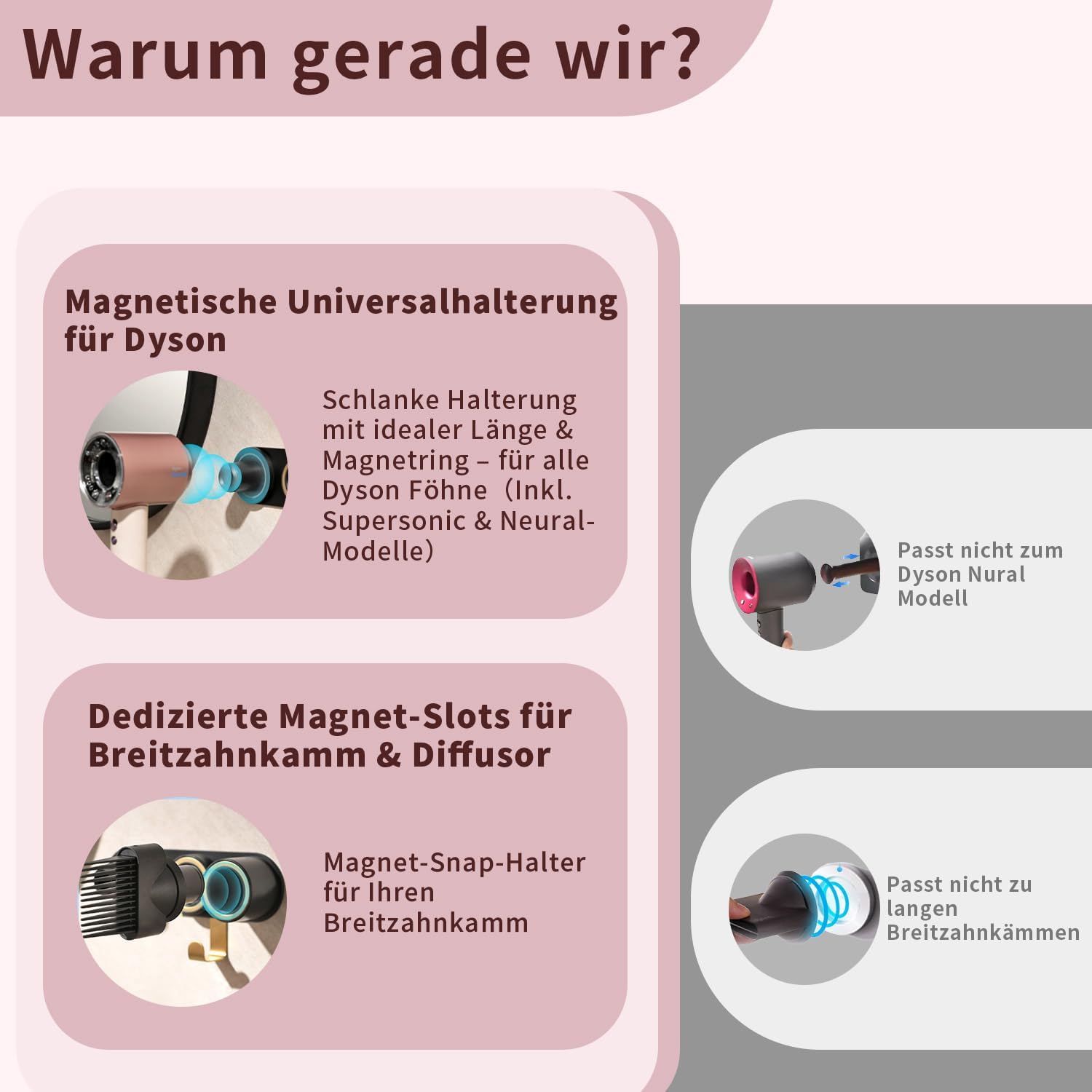 Thumbnail 5 de UEMUSI Haartrocknerhalter ohne Bohren – magnetische Wandhalterung für Dyson Supersonic & Nural, weiß