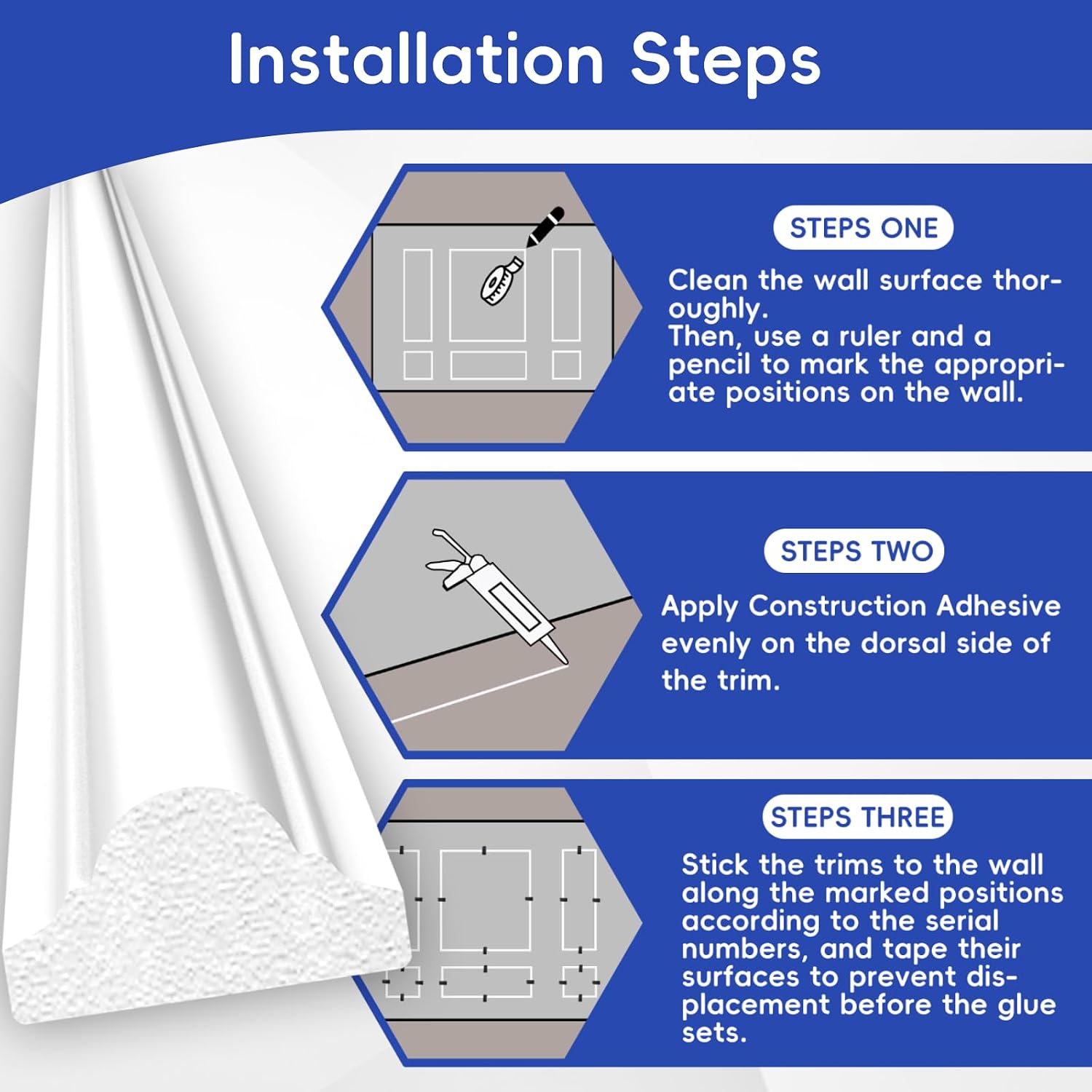 Detalle 2 de COUKIU 6-Set Pre-Cut Wall Moulding, Style 1, Paintable Polystyrene Frames