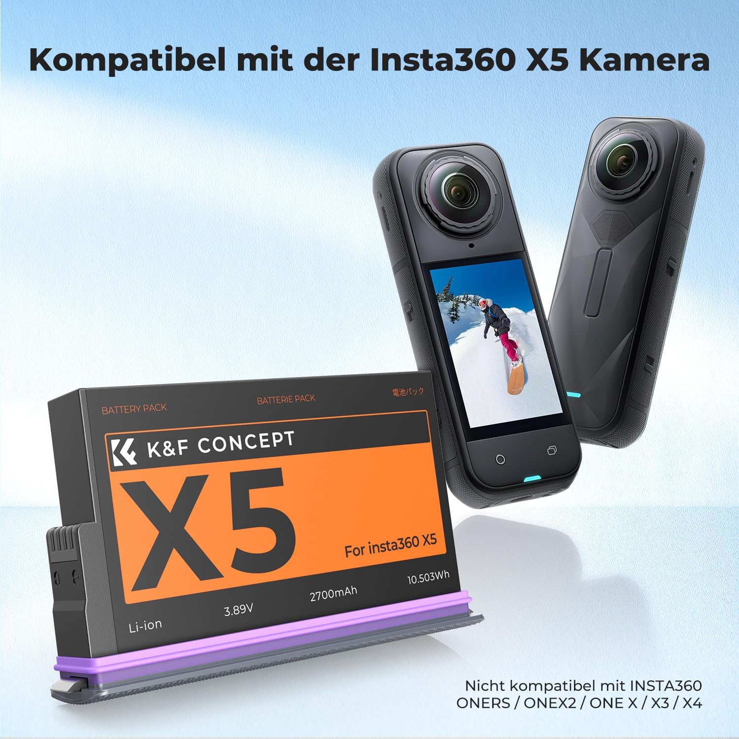 Thumbnail 1 de K&F CONCEPT 2700mAh Ersatzakku für Insta360 X5 – zuverlässige Zusatzenergie
