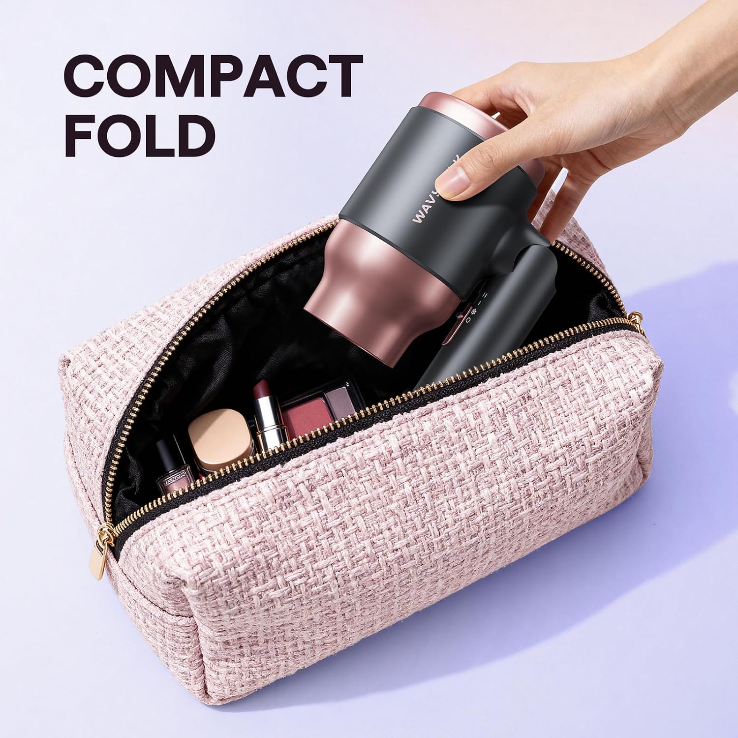 Detalle de Wavytalk Portable Hair Dryer with Diffuser (1600W, Foldable Mini) in Rose Pink