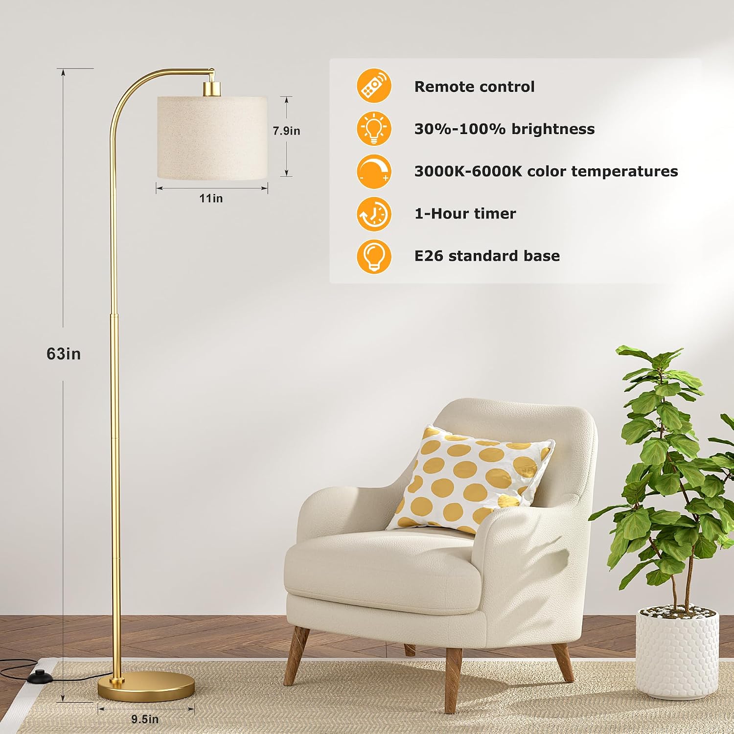 Thumbnail 2 de Ambimall Arc Floor Lamp, Deep Beige Shade