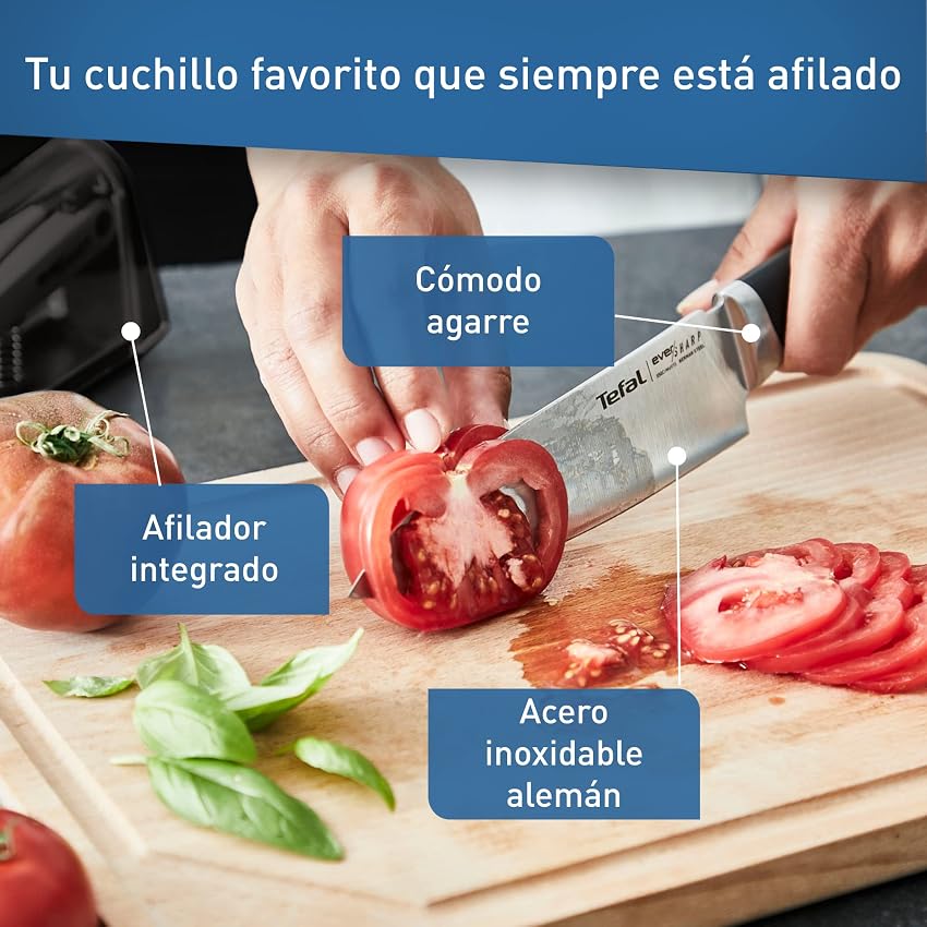 Detalle de Tefal Ever Sharp - Cuchillo chef 16.5 cm 🔪, afilador integrado