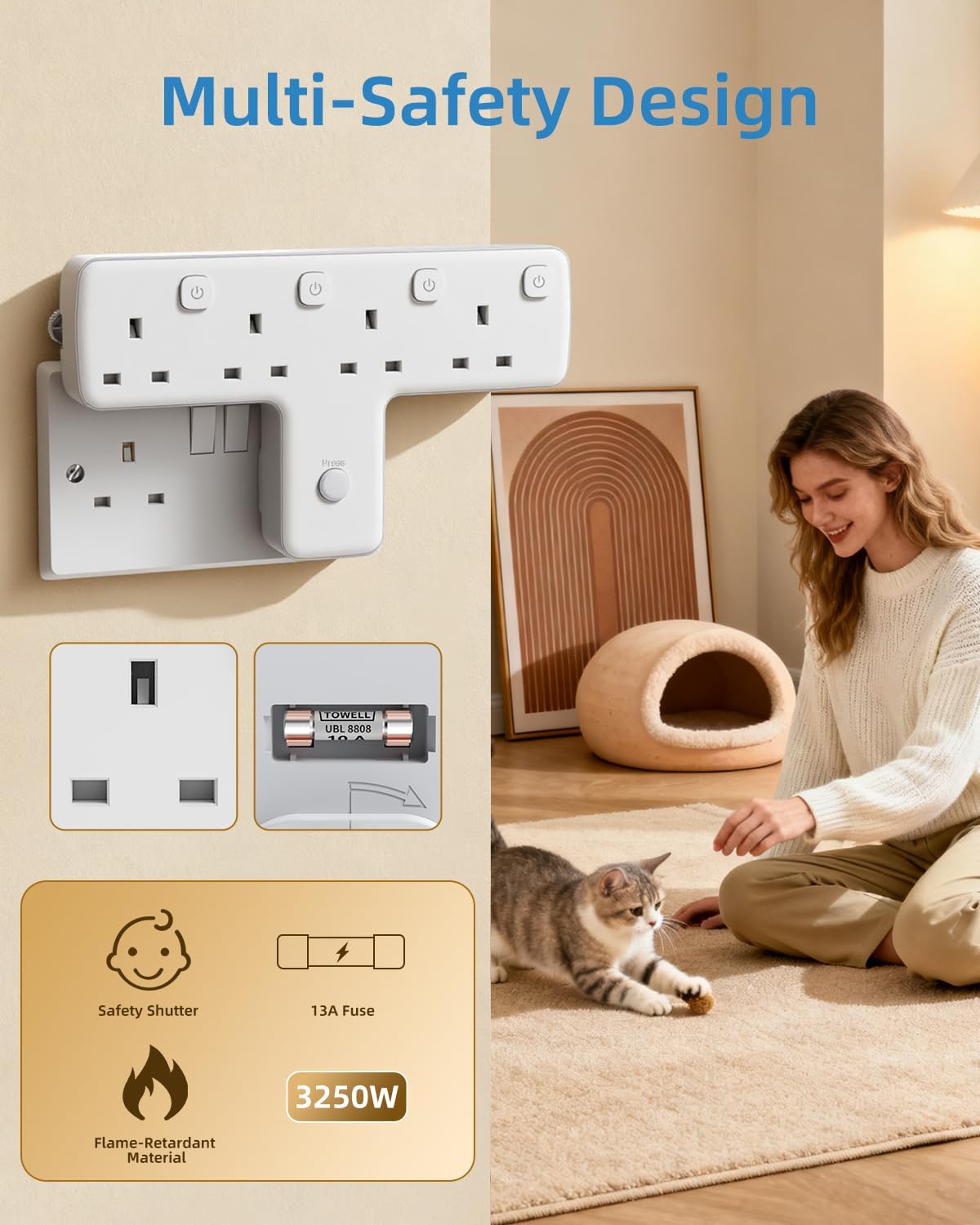 Detalle 1 de Mscien Multi Plug Adapter 4-way with surge protector 🔌