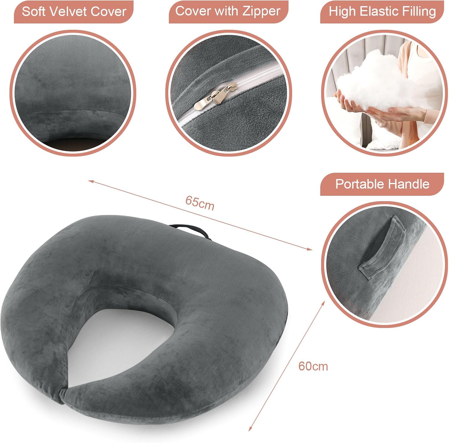 Thumbnail 4 de JOVELL Stillkissen – ergonomisches Multifunktionskissen zum Stillen, Lagern und Stützen (Samt, Grau)