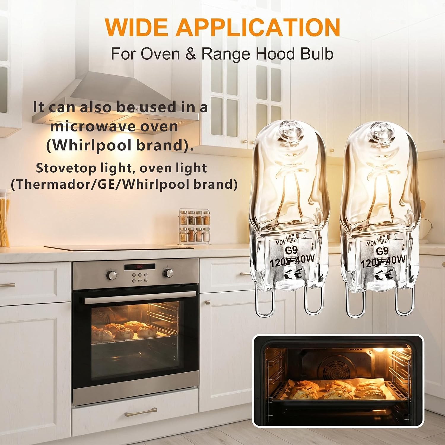 Detalle 2 de Tellfeel WPW10571723 G9 Halogen Range Hood Bulbs, 120V 40W, 5-Pack