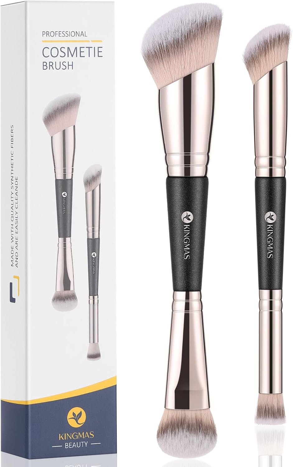 Detalle de KINGMAS Double-Ended Foundation and Concealer Brush Set, 2-Piece Synthetic