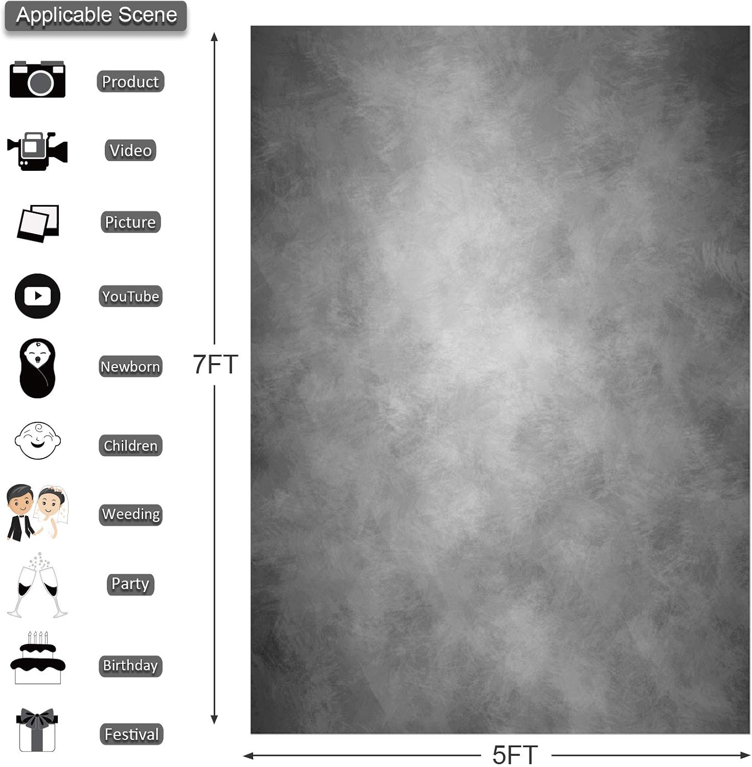 Detalle de econious Fotohintergrund 1,5 x 2,2 m – Abstraktes Grau, professioneller Hintergrund für Studio und Events