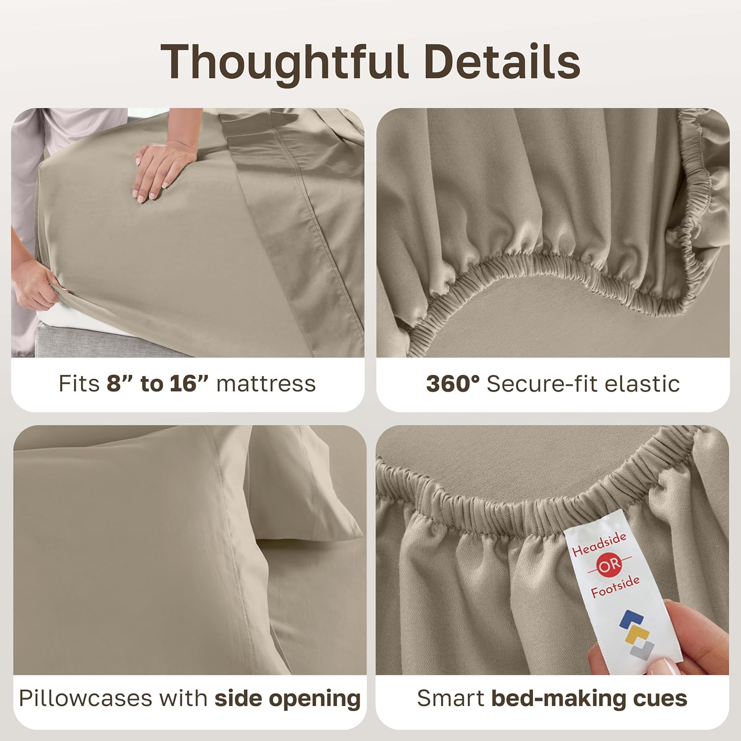 Thumbnail 4 de California Design Den 840307148247 600 Thread Count Full Sheet Set, Cool Taupe