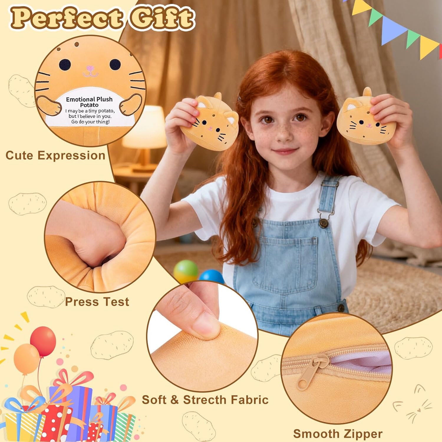 Detalle de Auspicious Beginning 5pcs Stuffed Cat Plush – Emotional Support Potato Style Set